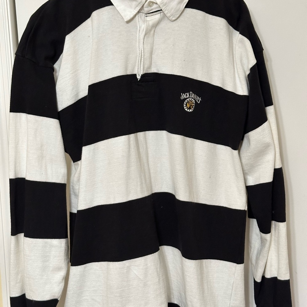 Vintage Halbro Jack Daniels Black and White Polo Shirt